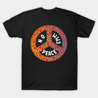 WW3 PRAYING FOR PEACE RED HEART PEACE SYMBOL DESIGN T-Shirt